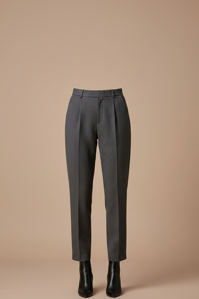 Pantalon À Pince Gris Foncé Élégant Taille Haute Slim - Gabardine - vue 3