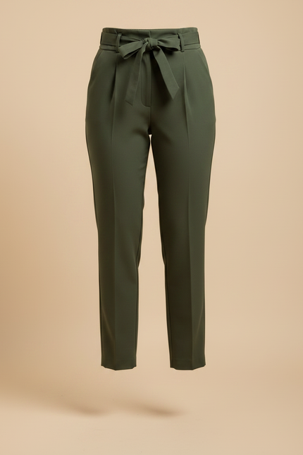 Pantalon À Pince Kaki Ceinturé Slim Chic - Gabardine - vue 3