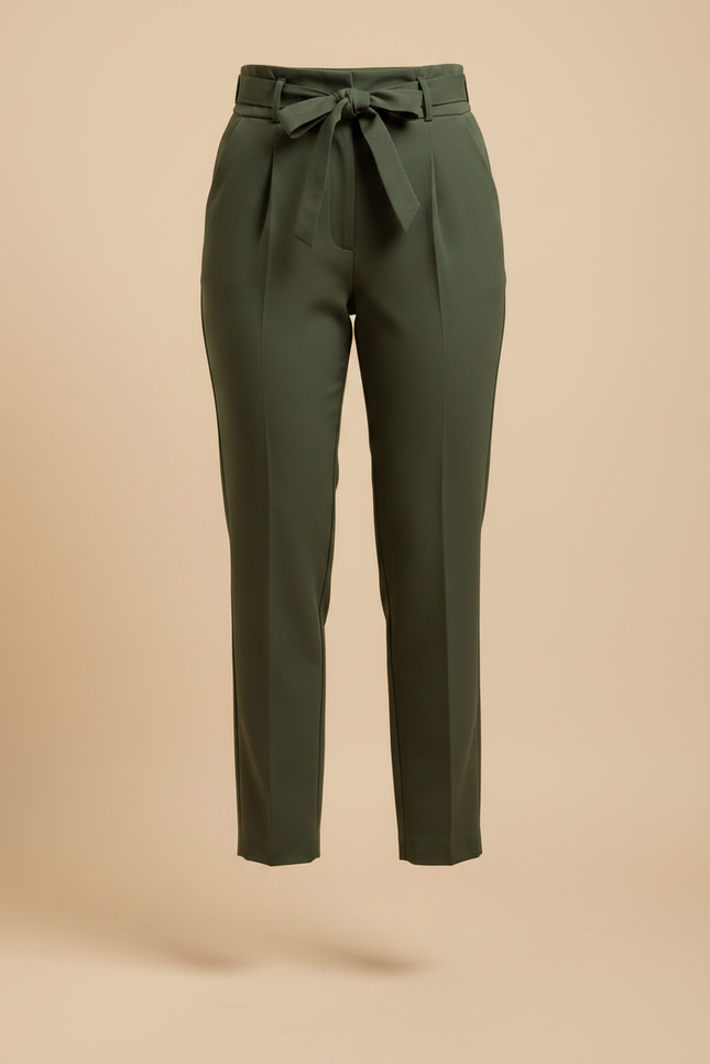 Pantalon À Pince Kaki Ceinturé Slim Chic - Gabardine - vue 3