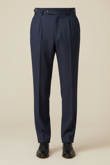 Pantalon À Pince Bleu Marine Plissé Élégant Droit Homme - Laine - vue 3