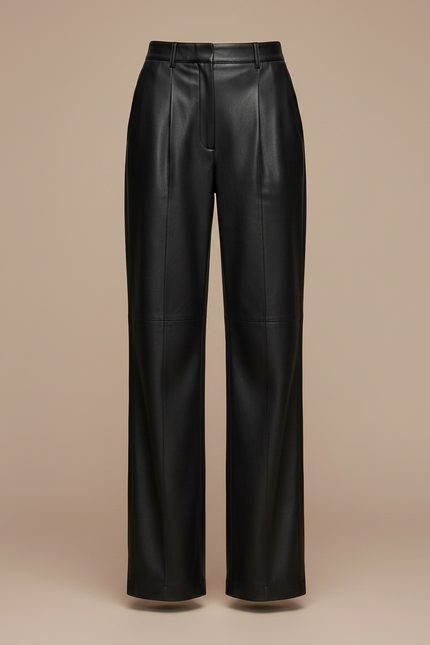 Pantalon À Pince Noir Cuir Ample Droit Femme - vue 3