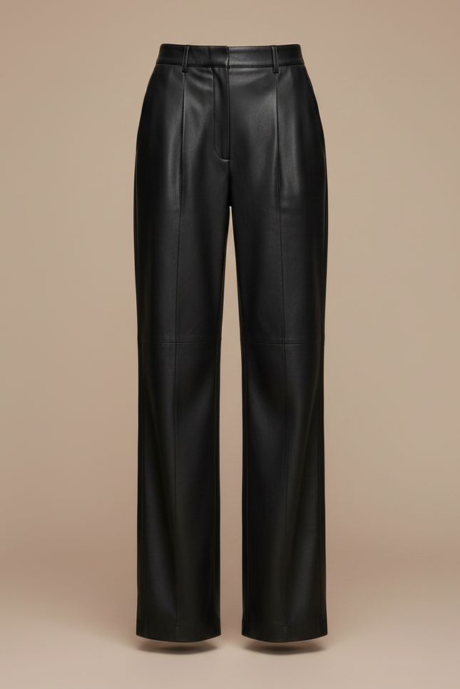 Pantalon À Pince Noir Cuir Ample Droit Femme - vue 3