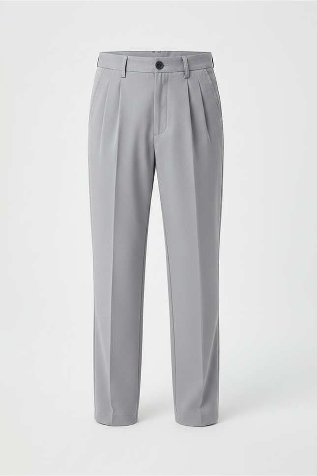 Pantalon À Pince Gris Droit Plissé Garçon Élégant - Gabardine - vue 3