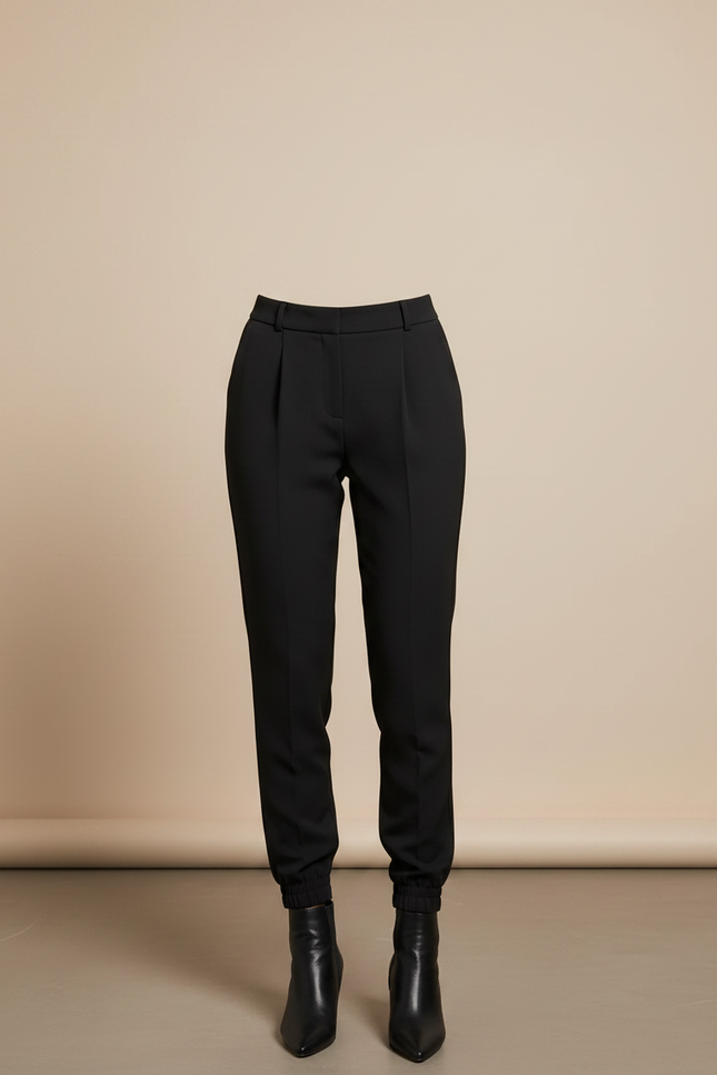 Pantalon À Pince Noir Taille Haute Fuselé Femme Élégant - Gabardine - vue 3