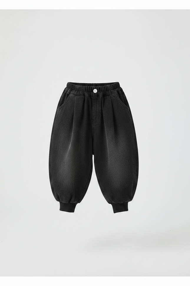 Pantalon À Pince Noir Ample Élastique Enfant - Jean - vue 3