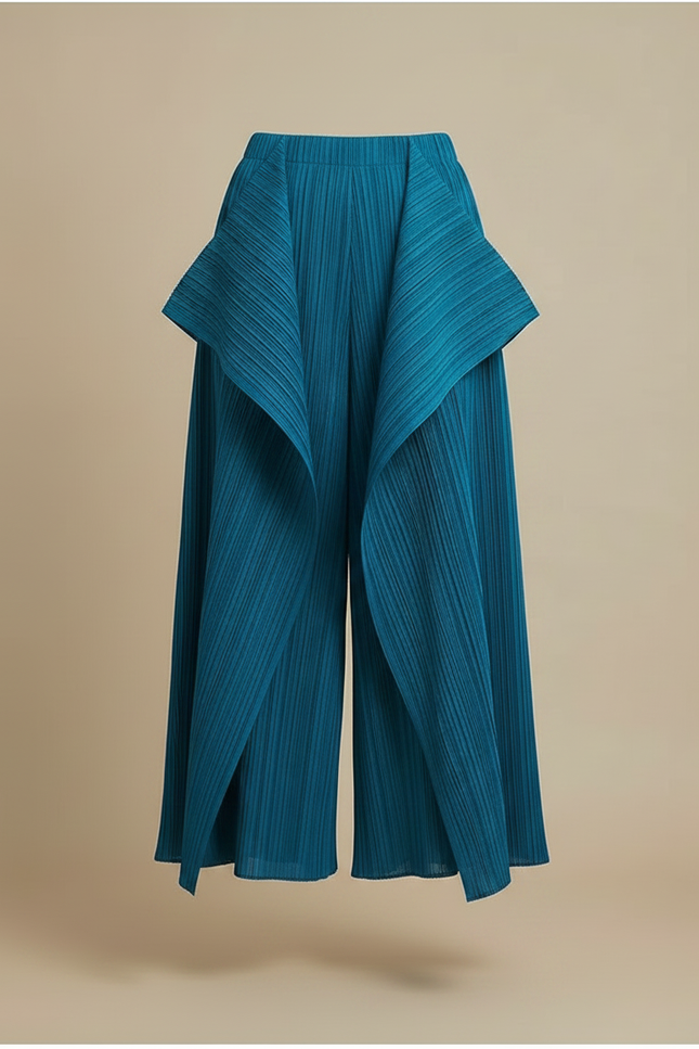 Pantalon À Pince Plissé Bleu Canard Irrégulier Ample Élégant - Polyester - vue 3