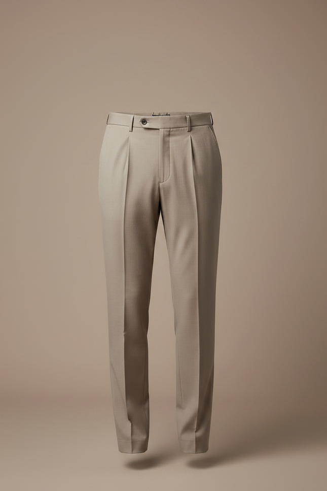 Pantalon À Pince Beige Plissé Slim Élégant Homme - Gabardine - vue 3