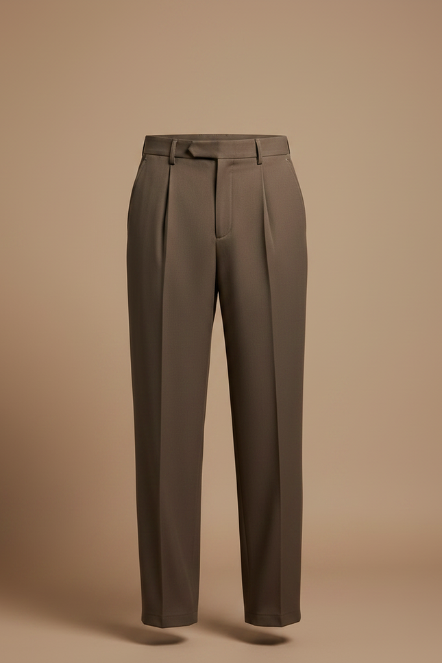 Pantalon À Pince Marron Plissé Droit Décontracté Homme - Gabardine - vue 3