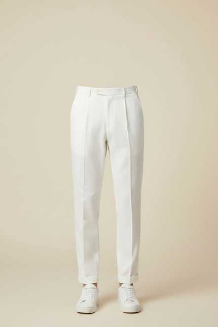 Pantalon À Pince Blanc Plissé Tapered Élégant Homme - Gabardine - vue 3