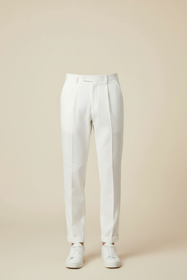 Pantalon À Pince Blanc Plissé Tapered Élégant Homme - Gabardine - vue 3