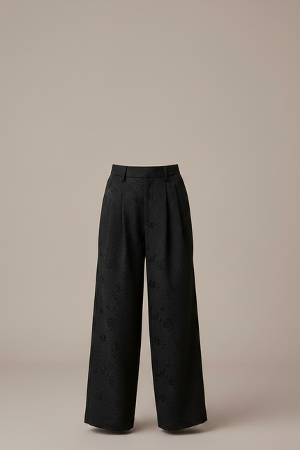 Pantalon À Pince Noir Brodé Ample Plissé Élégant - Polyester - vue 3