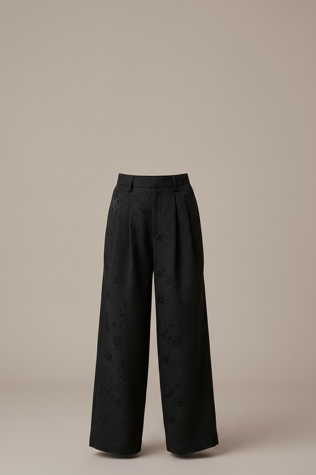 Pantalon À Pince Noir Brodé Ample Plissé Élégant - Polyester - vue 3