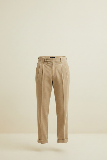 Pantalon À Pince Beige Côtelé Droit Plissé Homme - Cordé - vue 3