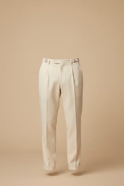 Pantalon À Pince Crème Droit Plissé Élégant Homme - Beige Gabardine - vue 3