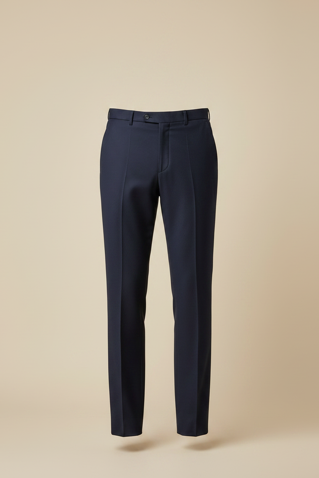 Pantalon À Pince Bleu Marine Laine Droit Formel Homme - vue 3