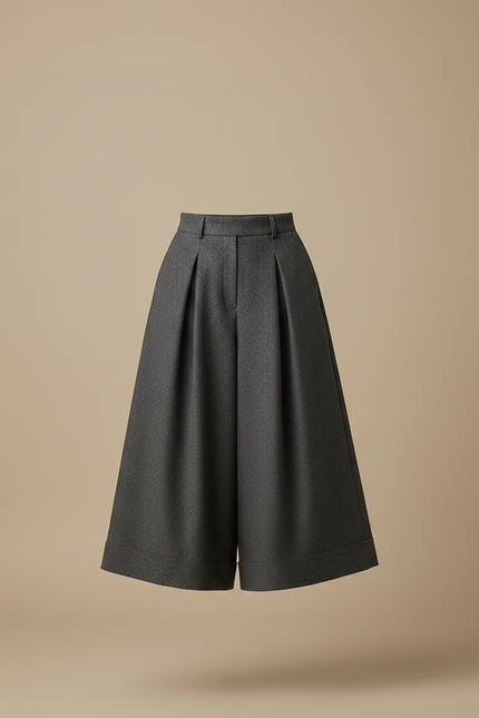 Pantalon À Pince Gris Ample Plissé Laine Élégant - Tweed - vue 3