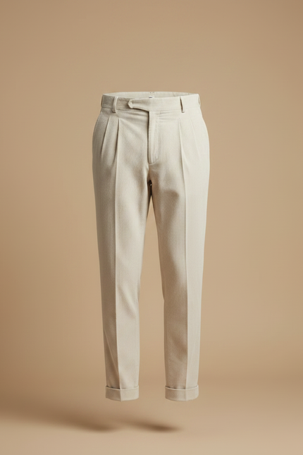 Pantalon À Pince Crème Coton Plissé Décontracté Homme - Beige Cordé - vue 3