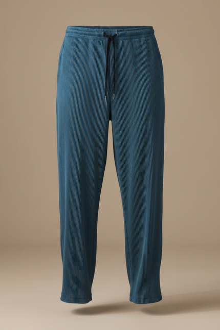 Pantalon À Pince Bleu Côtelé Plissé Ample Homme - Polyester - vue 3