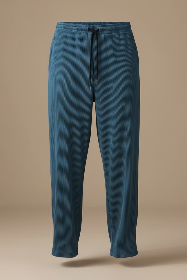 Pantalon À Pince Bleu Côtelé Plissé Ample Homme - Polyester - vue 3