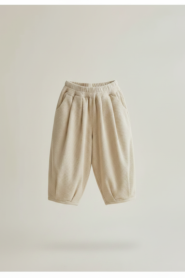 Pantalon À Pince Côtelé Beige Ample Enfant Casual - Cordé - vue 3