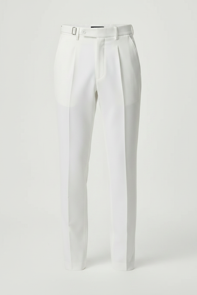 Pantalon À Pince Blanc Plissé Droit Élégant Homme - Gabardine - vue 3