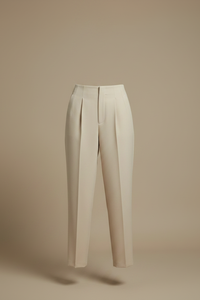 Pantalon À Pince Beige Taille Haute Plissé Fluide Élégant - Polyester - vue 3