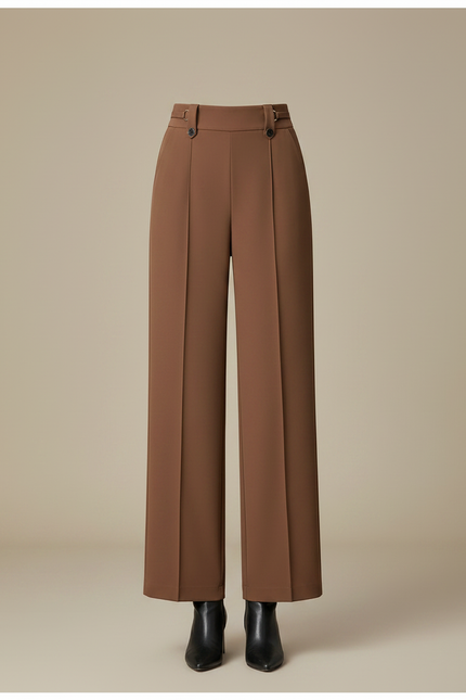Pantalon À Pince Marron Droit Taille Haute Élégant Femme - Polyester - vue 3