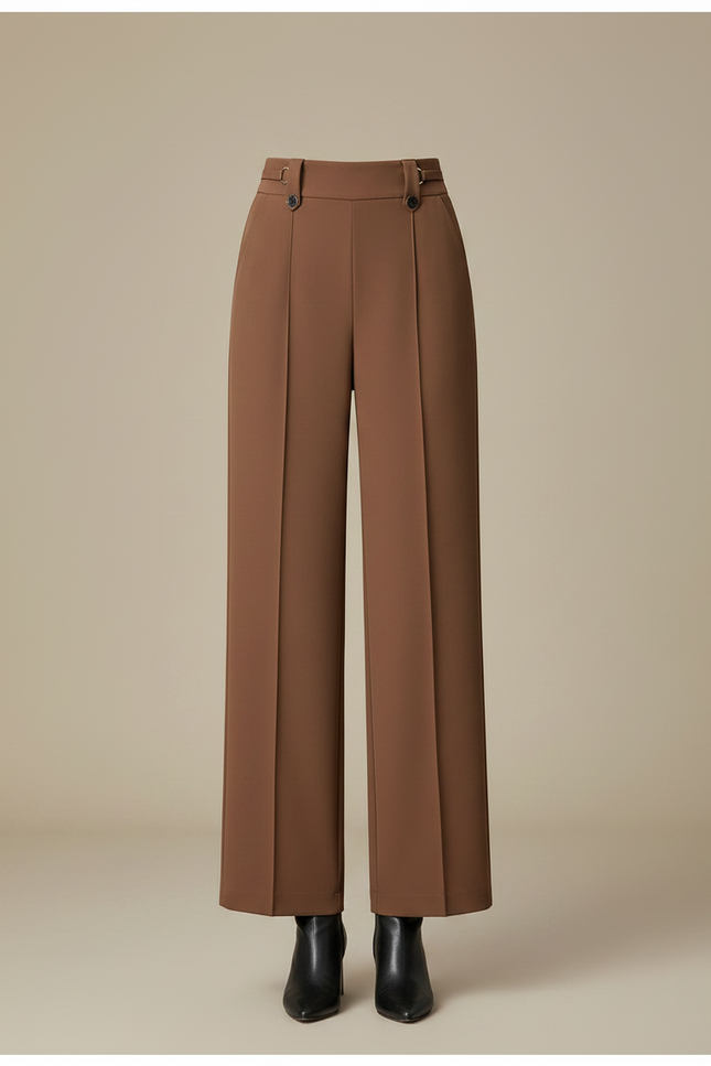Pantalon À Pince Marron Droit Taille Haute Élégant Femme - Polyester - vue 3