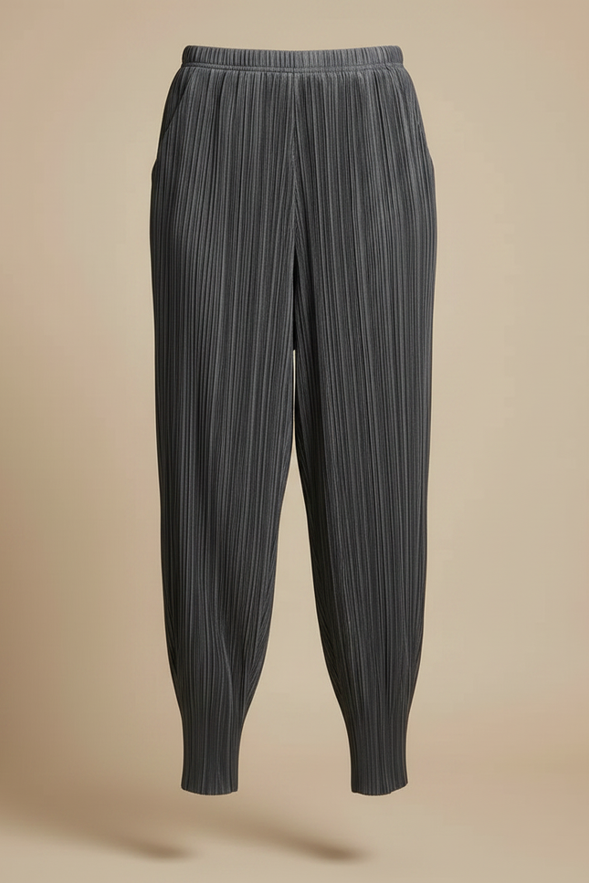 Pantalon À Pince Plissé Fluide Gris Décontracté Femme - Polyester - vue 3