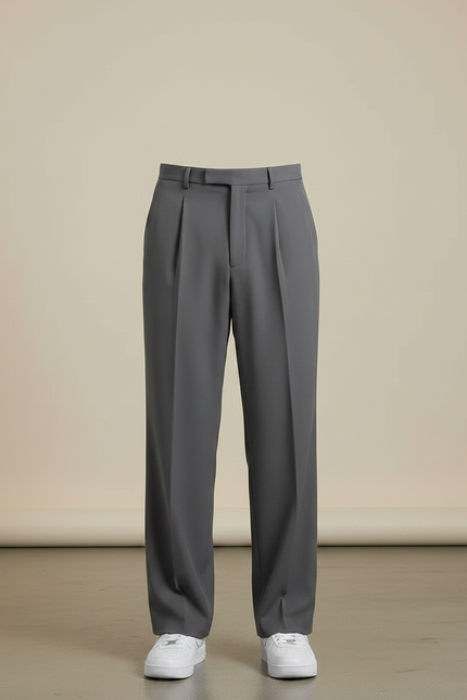 Pantalon À Pince Gris Ample Plissé Décontracté Homme - Polyester - vue 3