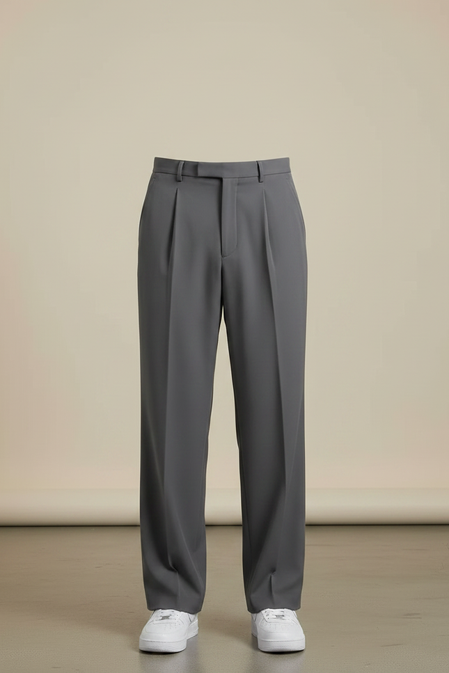 Pantalon À Pince Gris Ample Plissé Décontracté Homme - Polyester - vue 3