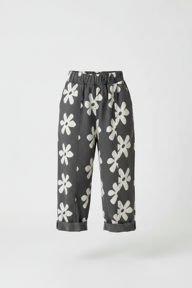 Pantalon À Pince Harem Fleuri Coton Gris Enfant - Imprimé - vue 3