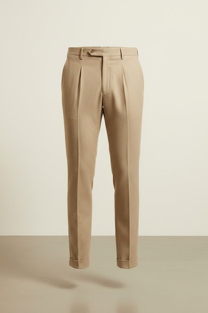 Pantalon À Pince Beige Slim Plissé Homme Chic - Laine - vue 3