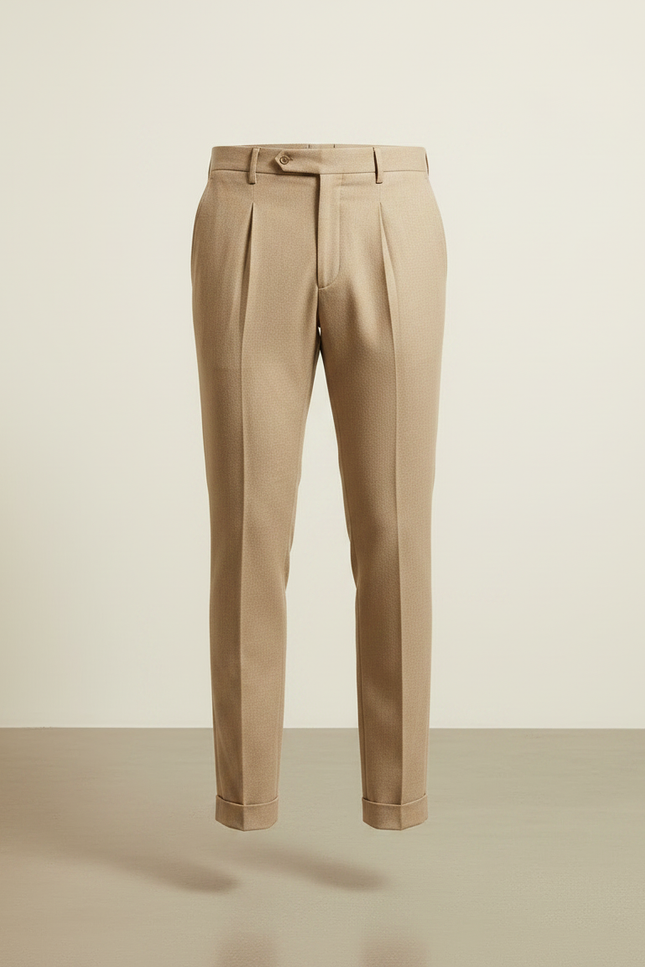 Pantalon À Pince Beige Slim Plissé Homme Chic - Laine - vue 3