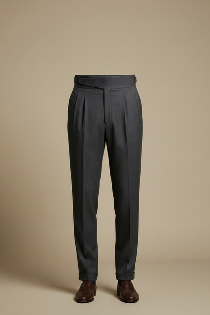 Pantalon À Pince Gris Anthracite Plissé Laine Homme Élégant - vue 3