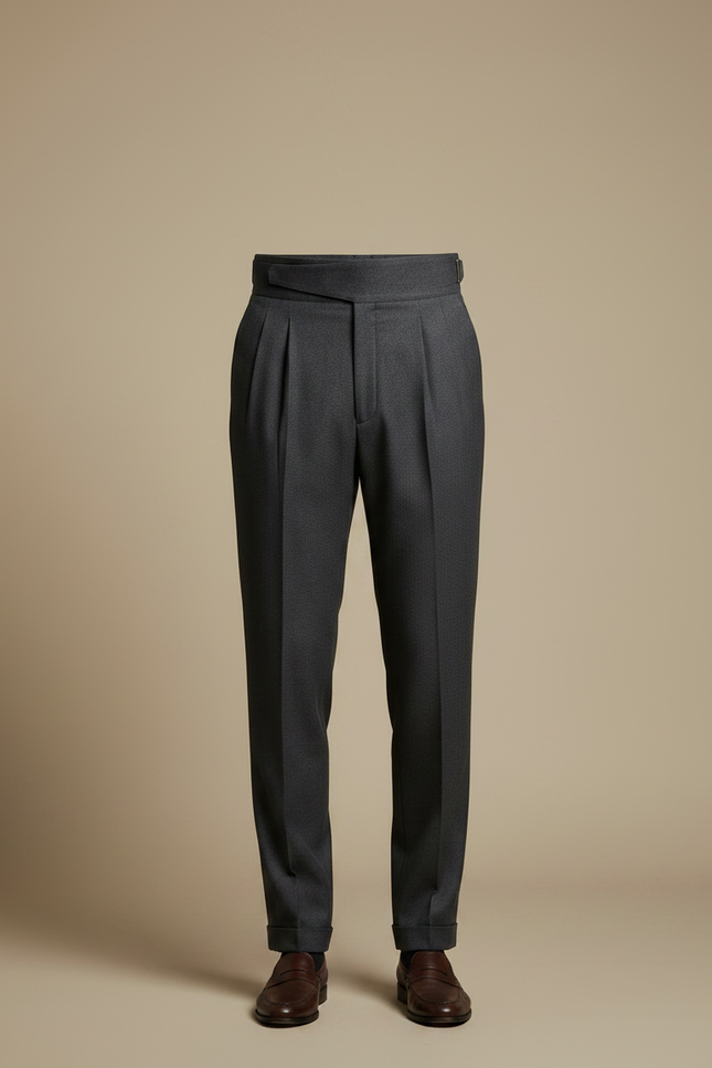 Pantalon À Pince Gris Anthracite Plissé Laine Homme Élégant - vue 3