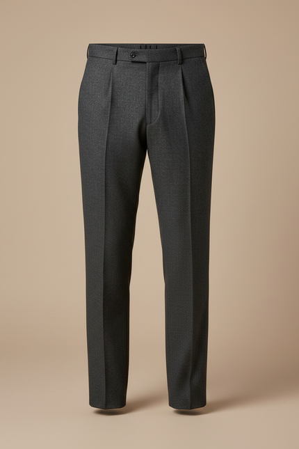 Pantalon À Pince Gris Anthracite Laine Plissé Droit Formel - vue 3