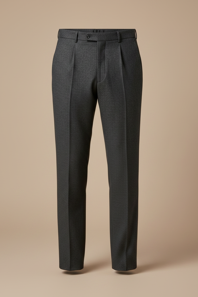 Pantalon À Pince Gris Anthracite Laine Plissé Droit Formel - vue 3