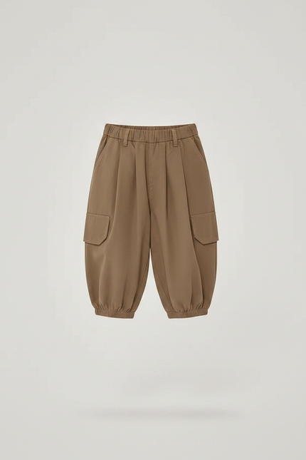 Pantalon À Pince Cargo Marron Ample Coton Enfant - Kaki - vue 3
