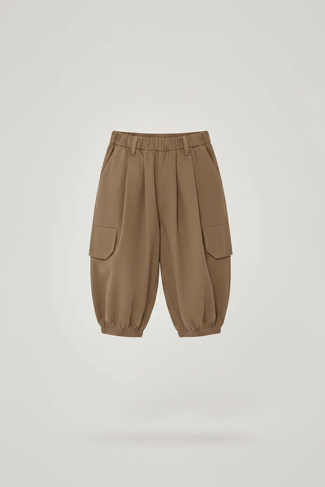 Pantalon À Pince Cargo Marron Ample Coton Enfant - Kaki - vue 3