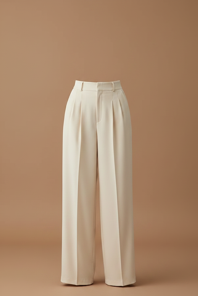 Pantalon À Pince Crème Fluide Ample Élégant Femme - Beige Viscose - vue 3
