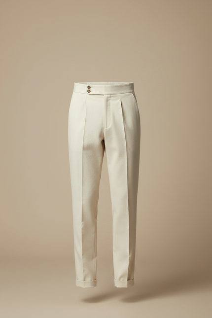 Pantalon À Pince Crème Plissé Élégant Slim Homme - Beige Gabardine - vue 3