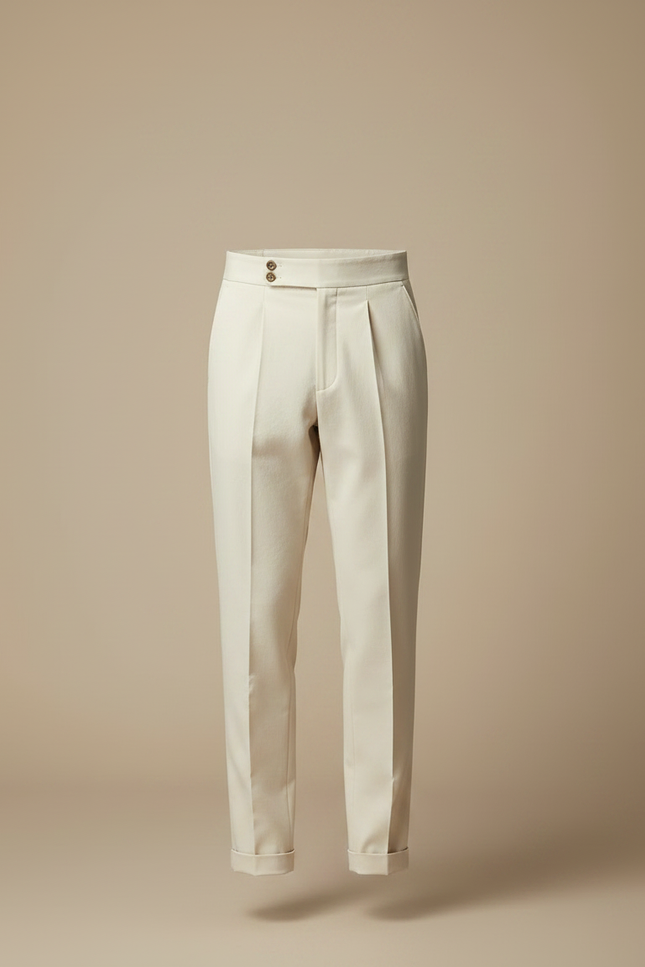 Pantalon À Pince Crème Plissé Élégant Slim Homme - Beige Gabardine - vue 3