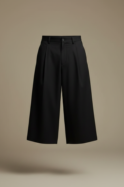 Pantalon À Pince Noir Ample Plissé Court Homme - Gabardine - vue 3