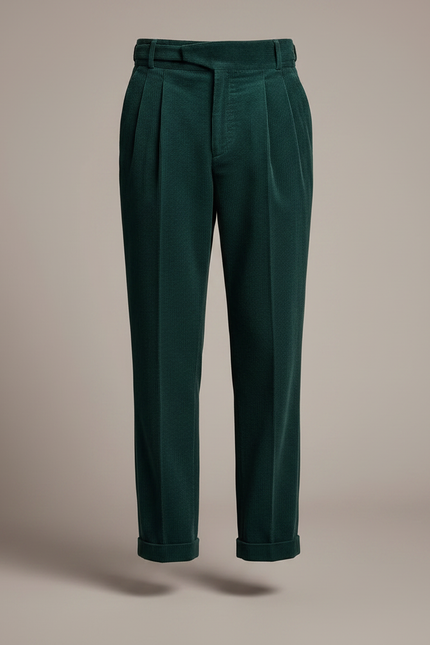 Pantalon À Pince Vert Sapin Côtelé Plissé Homme Élégant - Cordé - vue 3