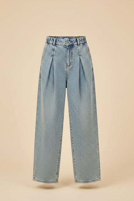 Pantalon À Pince Denim Ample Plissé Fille Décontracté - Bleu Jean - vue 3