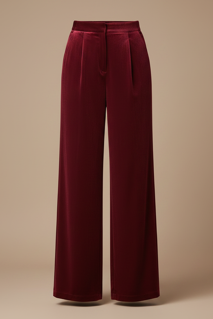Pantalon À Pince Velours Bordeaux Ample Élégant Femme - vue 3
