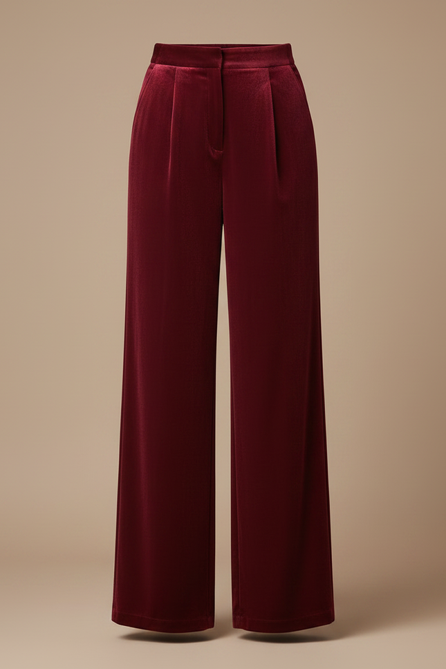 Pantalon À Pince Velours Bordeaux Ample Élégant Femme - vue 3