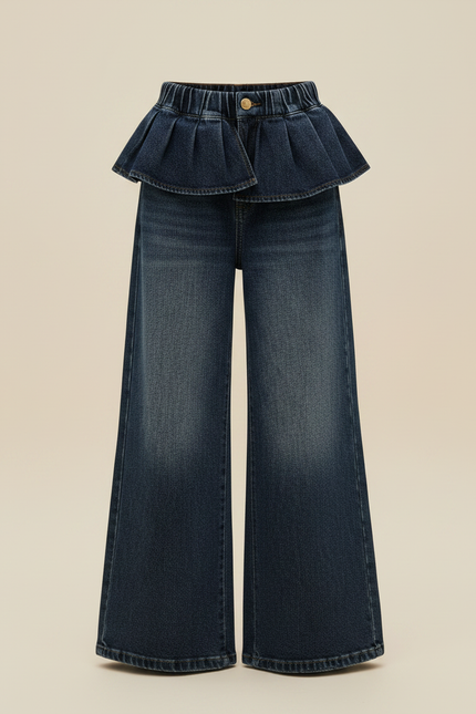 Pantalon À Pince Jean Bleu Volants Ample Fille - vue 3