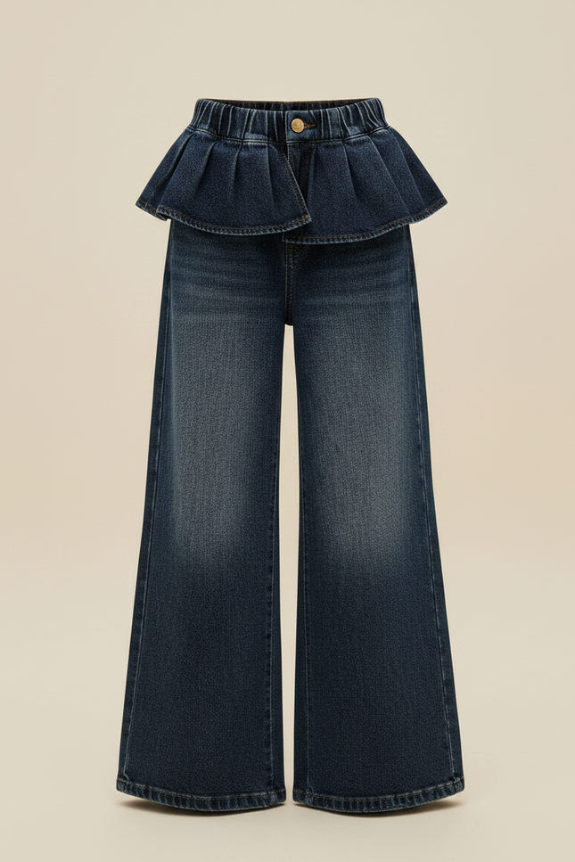 Pantalon À Pince Jean Bleu Volants Ample Fille - vue 3